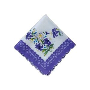 Linen Purple Lily Floral Handkerchief Scalloped Cottage Core Bridesmaid Granny